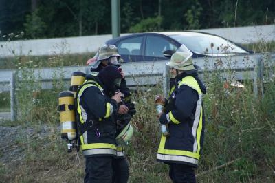Strohballen fangen Feuer bei Renningen an der B295